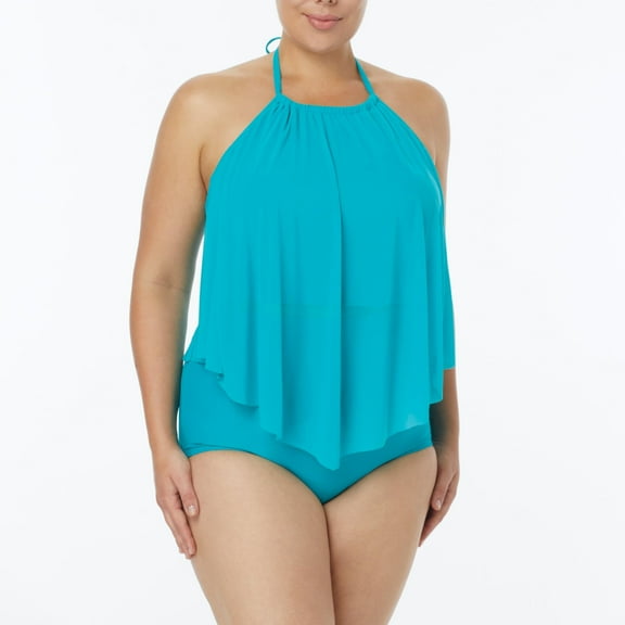 COCO REEF Aqua Breeze Aura Mesh Ruffle High Neck Tankini Top, US 16W/38D, NWOT