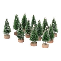 12pcs Mini Christmas Tree Bottle Brush Trees Chrismas Village Trees Ornaments Mini Plastic Christmas Trees with Wooden Base for Christmas Decoration Miniature Chrismas Tree