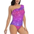 thumbnail image 3 of Sikiie Pink Purple Glitter Print Women One Piece Swimsuits Tummy Control One Shoulder Bathing Suits Ruffle Swimwear, From S to XXL-X-Large, 3 of 6