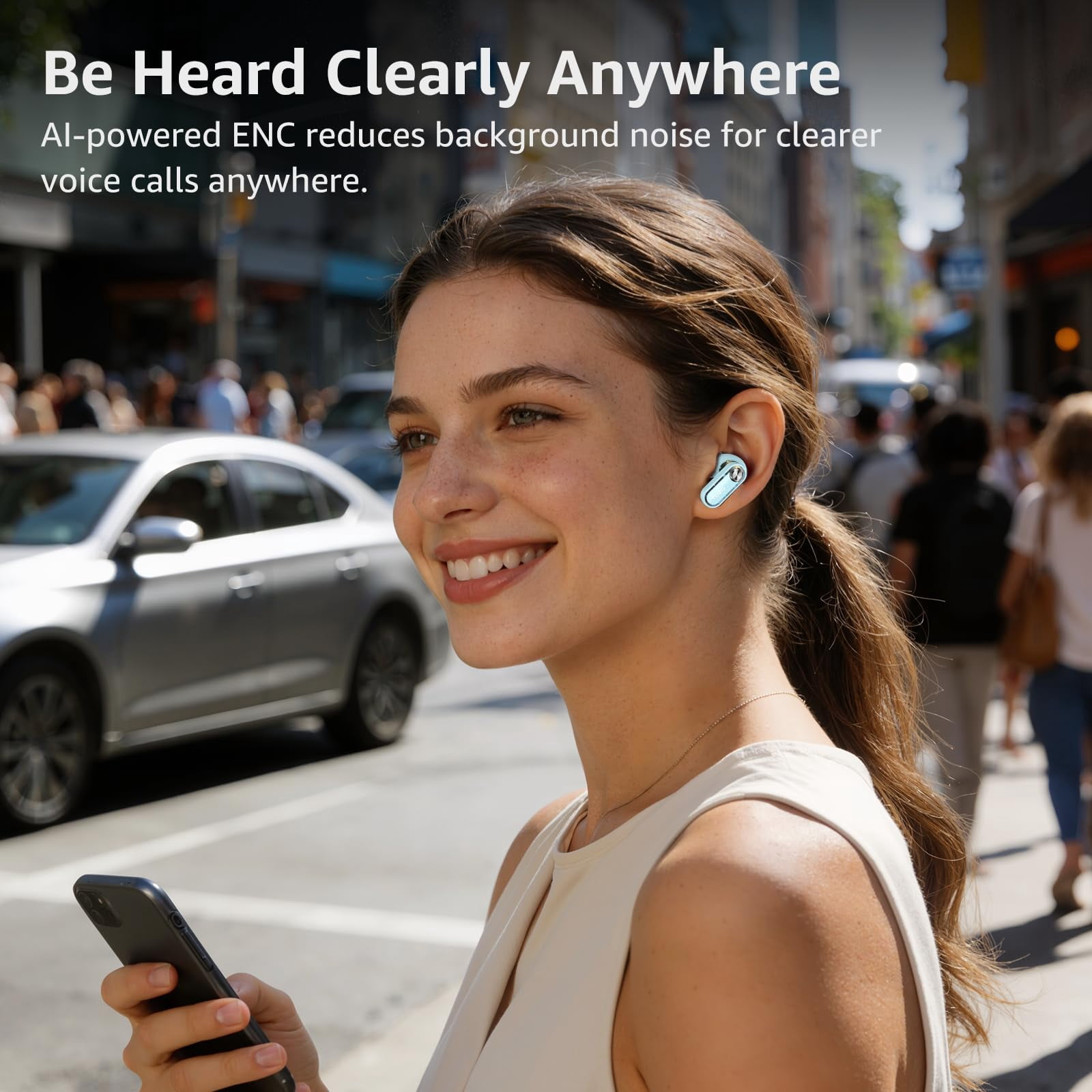 TOZO AI Translation Hybrid Active Noise Cancelling Earbuds, 100+ Languages, 70H, Smart ENC AI Calls, Stereo Bass with App-32EQ, IPX5 Waterproof Bluetooth 5.4 Headphones, Sleek Transparent Design