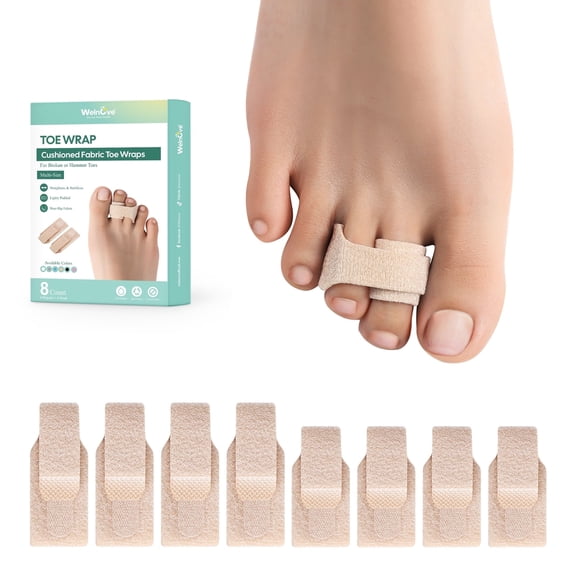 Welnove Hammer Toe Straightener , 8 Pack Broken Toe Wraps , Hammer Toe Corrector for Women,Size M, Beige