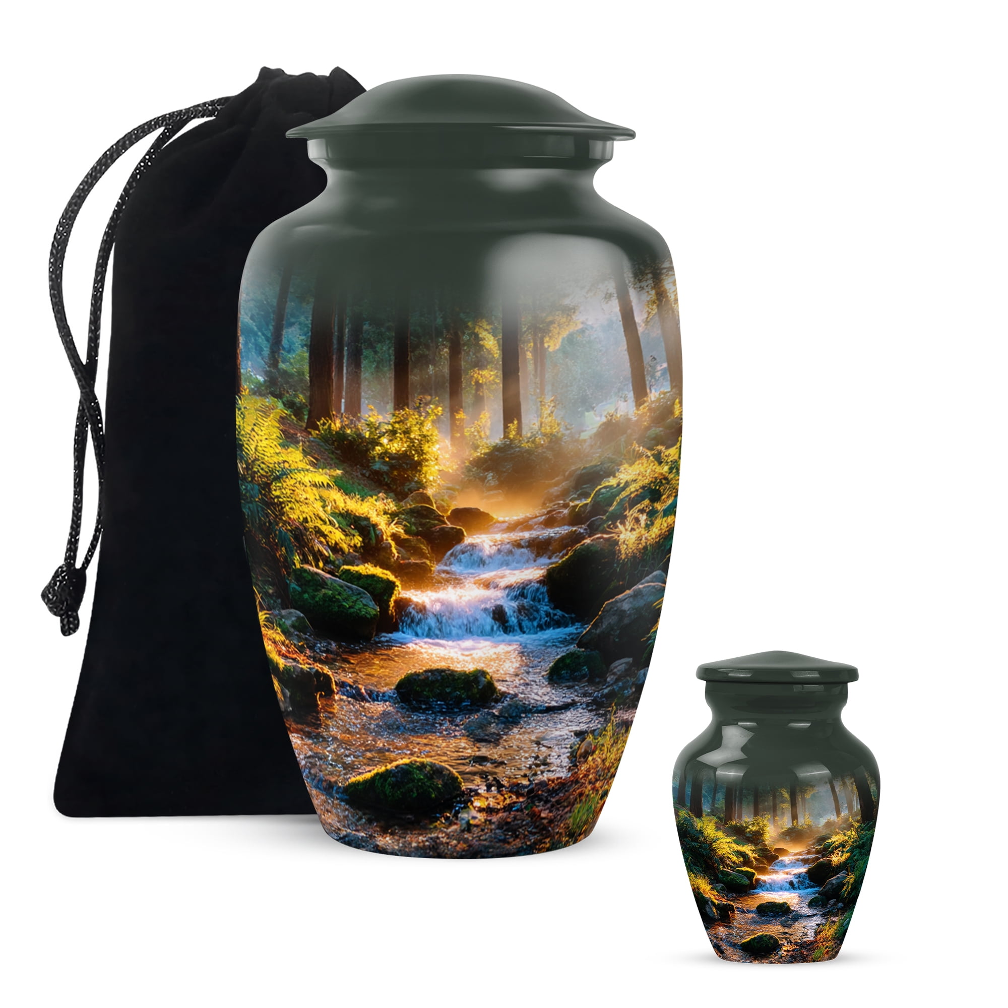 Waterfall Decorative Urn For Ashes Adult Male Large, Cremation Urns For Human Ashes Adult Male Dad, Green Urns For Man And Woman, Funeral Urn For Mother And Father, 10 Inch