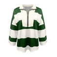 thumbnail image 4 of Women Plus Size Striped Tee Shirts Half Zip Long Sleeve V Neck Color Block Loose Fitting Casual Pullover Tee Tops,Green 1,2XL, 4 of 5