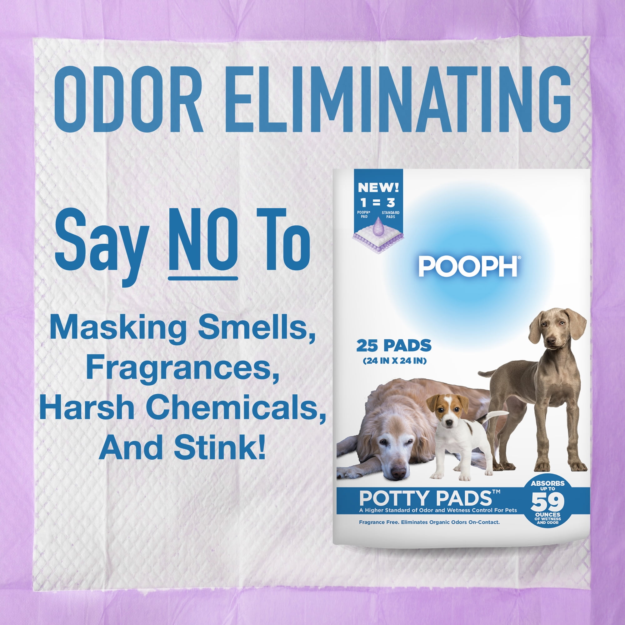 (3 pack) Pooph Potty Pads, 25 Count, Fragrance-Free, No Harsh Chemicals