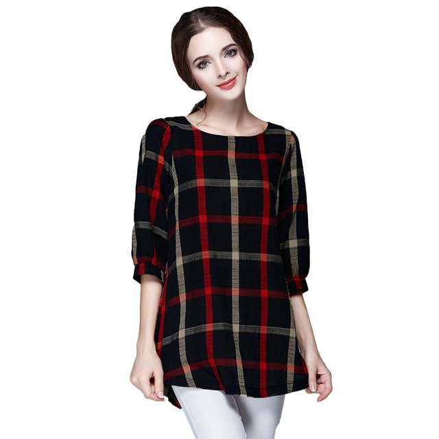 Blusa de mujer, cuello redondo, manga 3/4, camisa vintage suelta, tops Irfora XXL