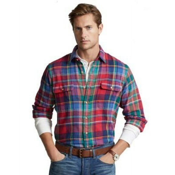 Polo Ralph Lauren Men's Reg-Fit Bedford Suede-Patch Twill Workshirt Multi-XL