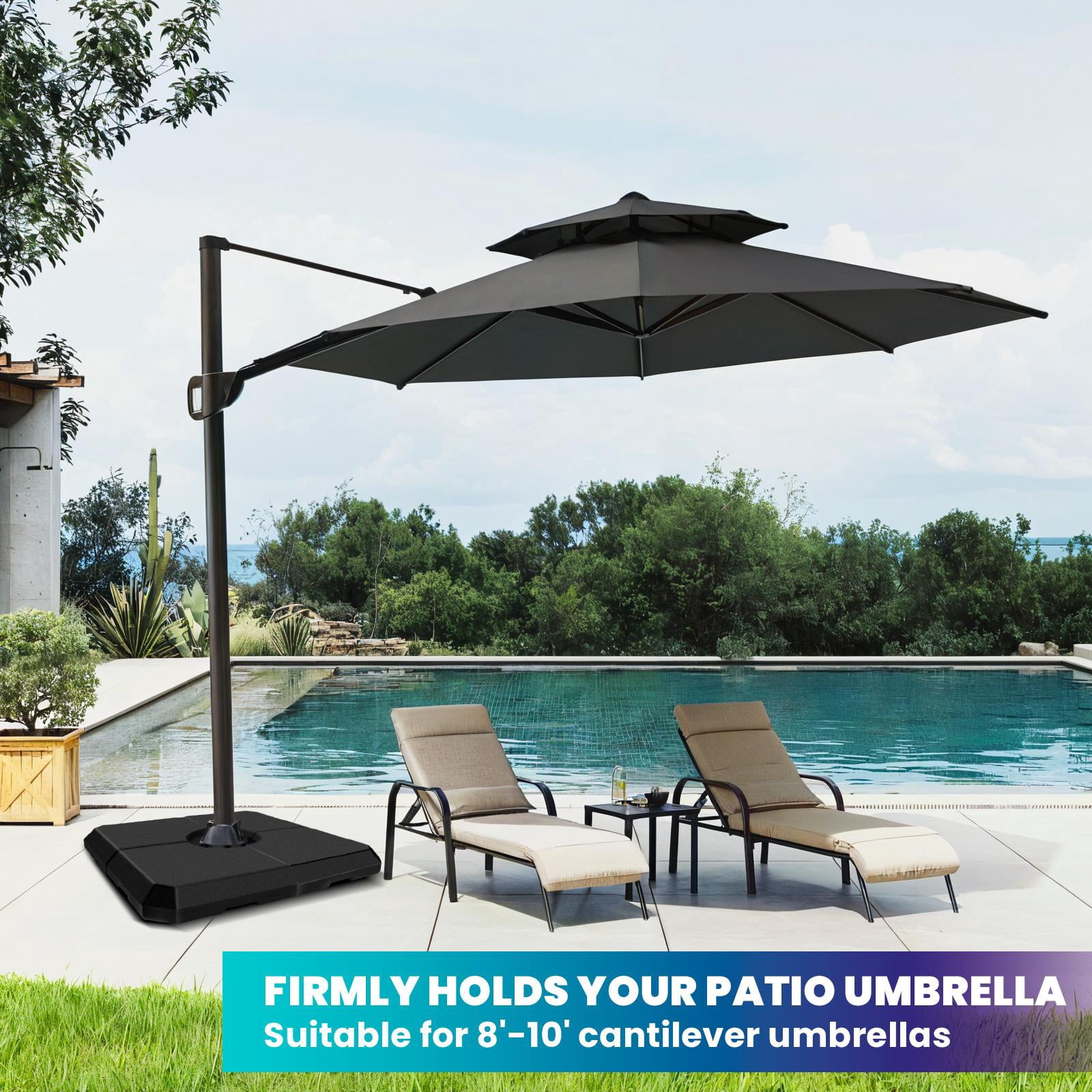 Muweixin Heavy Duty Square Cantilever Umbrella Base Weight, 4-Piece Windproof Fillable HDPE Base, 317lbs Total Load Capacity Non-Slip Stabilizer for 8'-10' Offset Patio Outdoor Umbrella