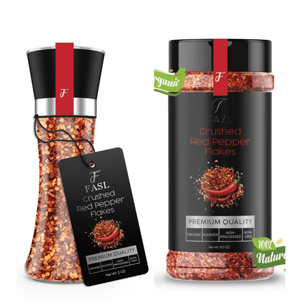 

Fasl -Crsuhed Red Chilli Pepper (4.5oz) & Pepper Flakes Glass Grinder- (2 oz)
