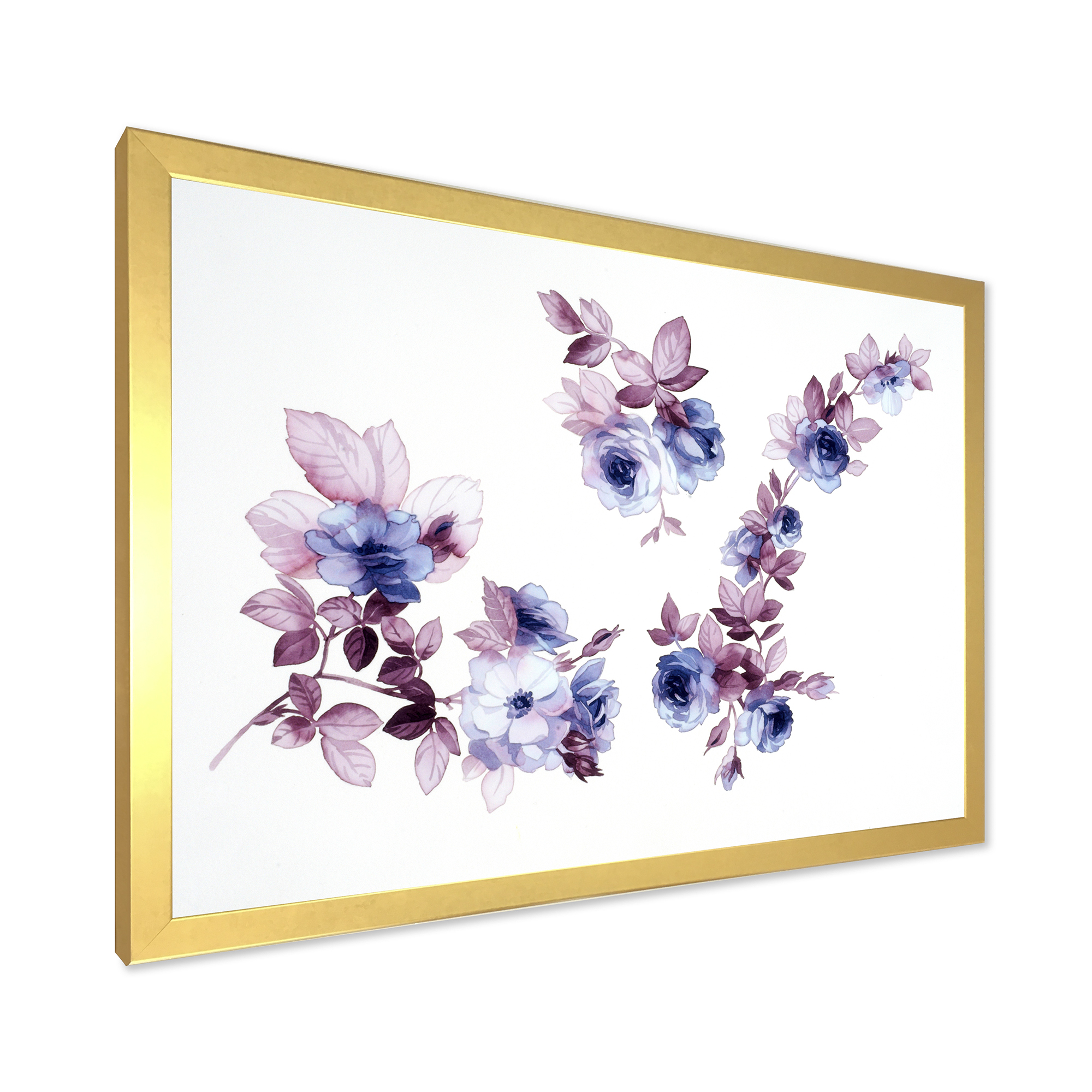 Designart 'Purple Wildflowers On White I' Traditional Framed Art Print