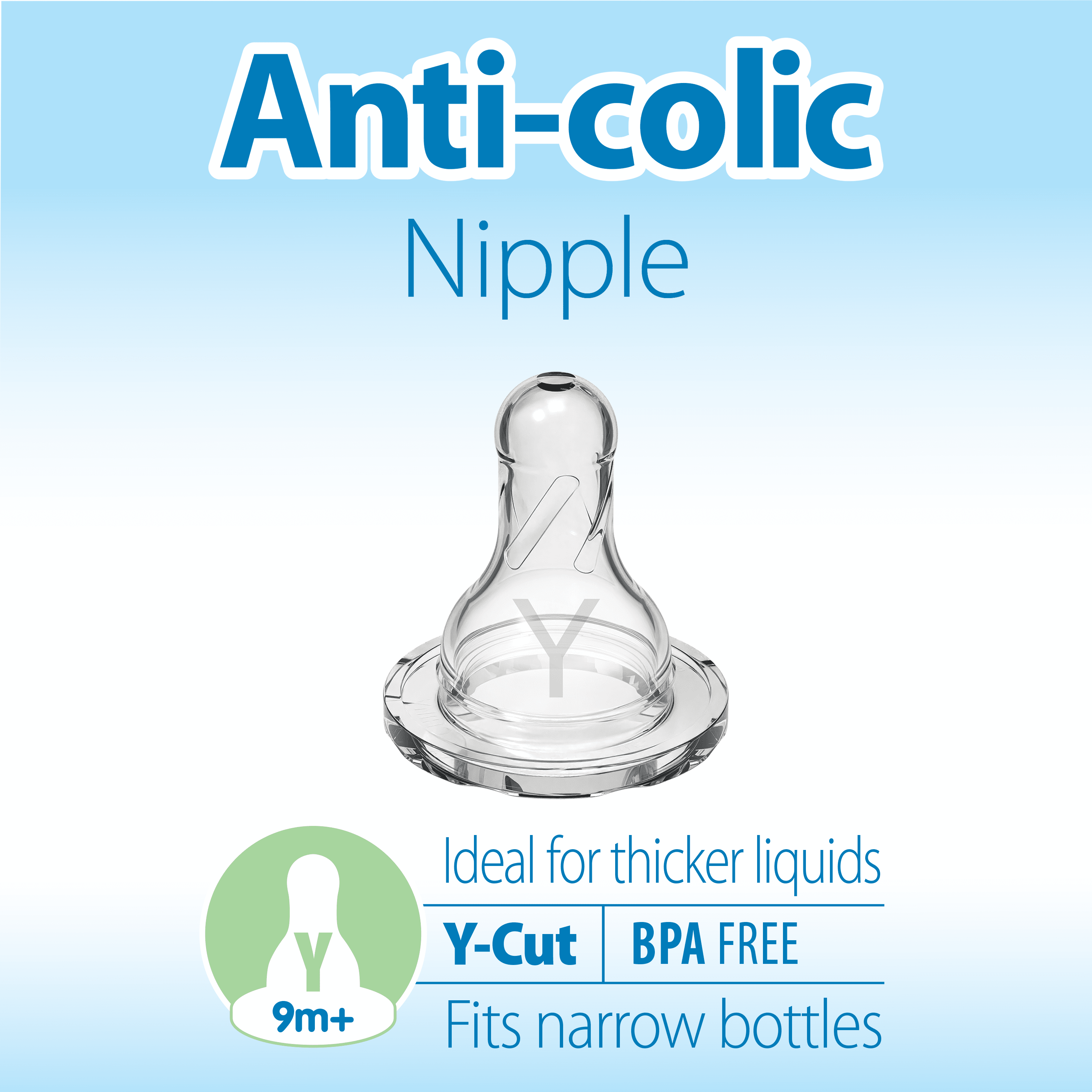 Dr. Brown's Natural Flow Y-Cut, Narrow Baby Bottle Nipple, Ideal for Thicker Liquids, 9m+, 100% Silicone, 6 Pack
