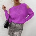 thumbnail image 6 of QATAINLAV Womens Crochet Crewneck Long Sleeve Pullovers Solid Color Tunic Ribbed Sweaters Fall Winter Lightweight Fahion Clothes Purple L, 6 of 8