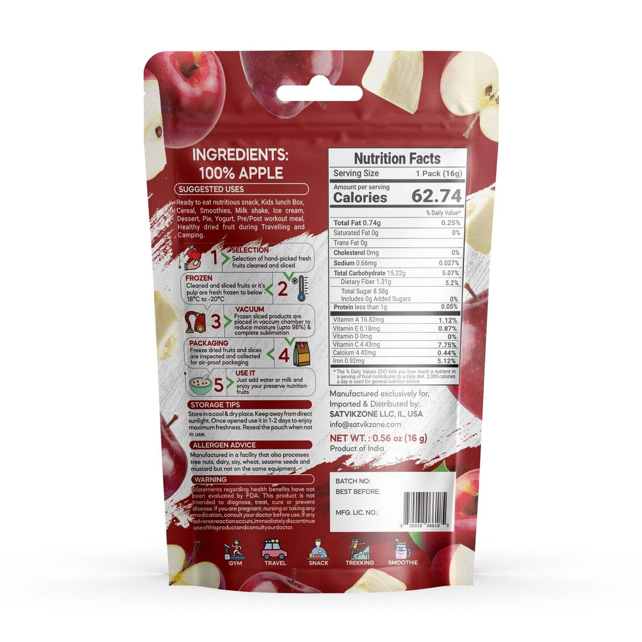 Freeze Dried Apple, 100% Natural, Ready-to-Eat Fruit Snack, Vegan, Non GMO, No added Sugars