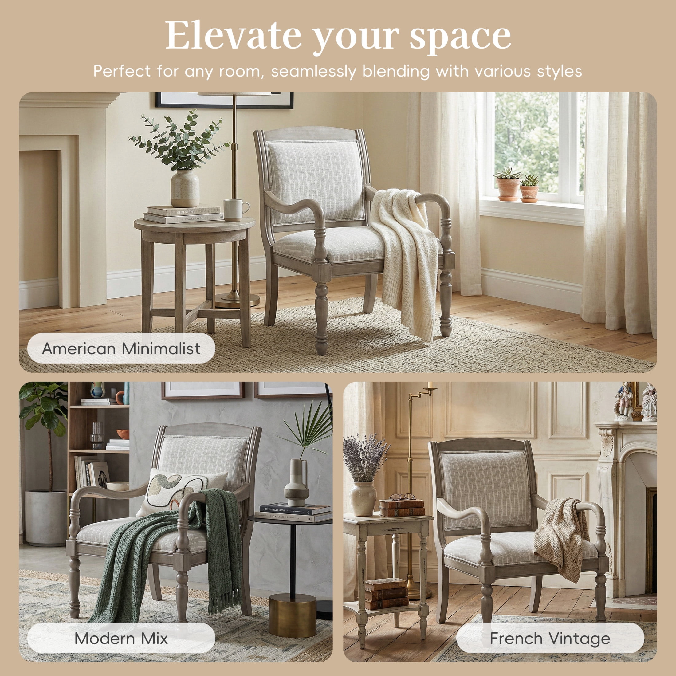 Noble House Jesse 28.5" Vintage Linen Upholstered Accent Chair, Durable Armchair for Living Room, Bedroom, Gray