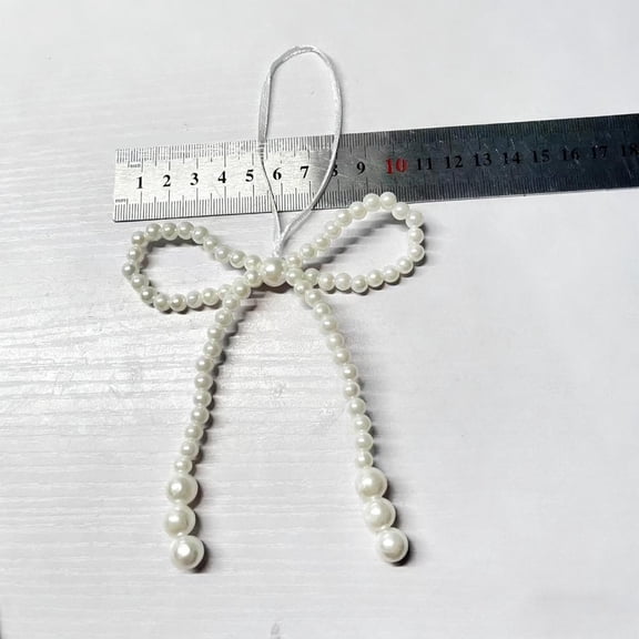 White Pearl Bow Christmas Ornaments White Bowknot Tree Topper Decor Xmas Hanging Ornament Pendant Decoration Gift for Wedding Bridal Shower Birthday Indoor Decoration