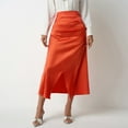 thumbnail image 2 of Women's High Waist Elegant Satin Maxi Skirt with Side Slit - French Draped Casual Formal Midi Skirt for Party Office Events,Orange XL, 2 of 5