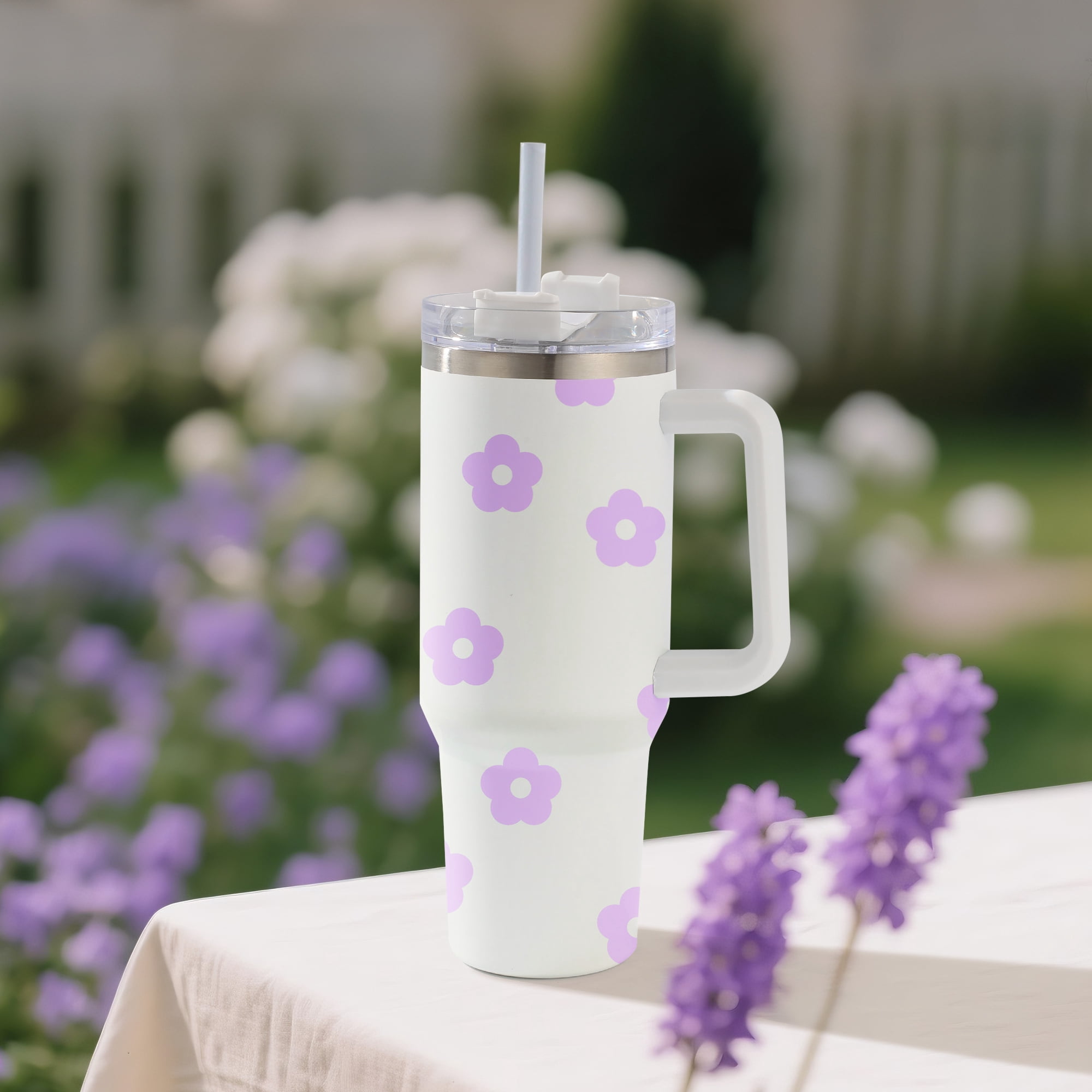Hello Hobby 40oz Stainless Steel Tumbler with Handle and Lid Straw, Double Wall Insulated, White Blank