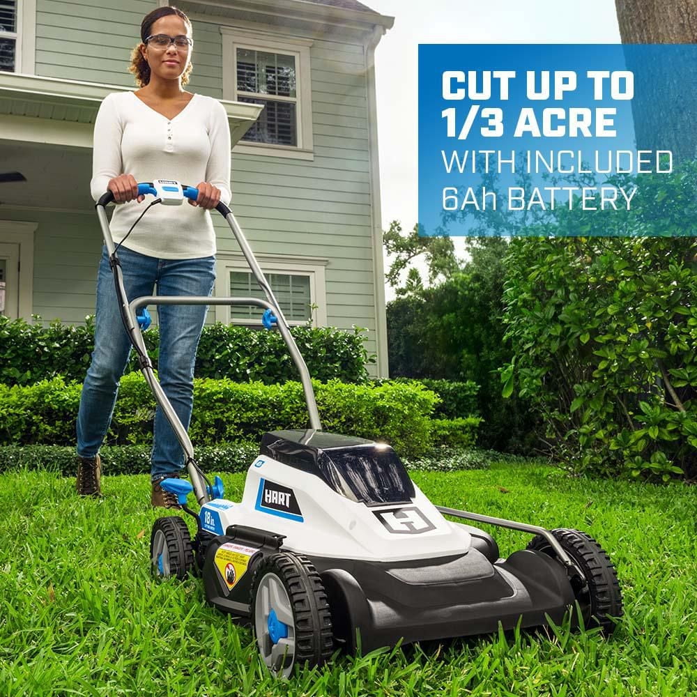 HART 40-Volt Cordless 18-inch Push Mower Kit, (1) 6Ah Lithium-Ion Battery, (1) Battery Charger
