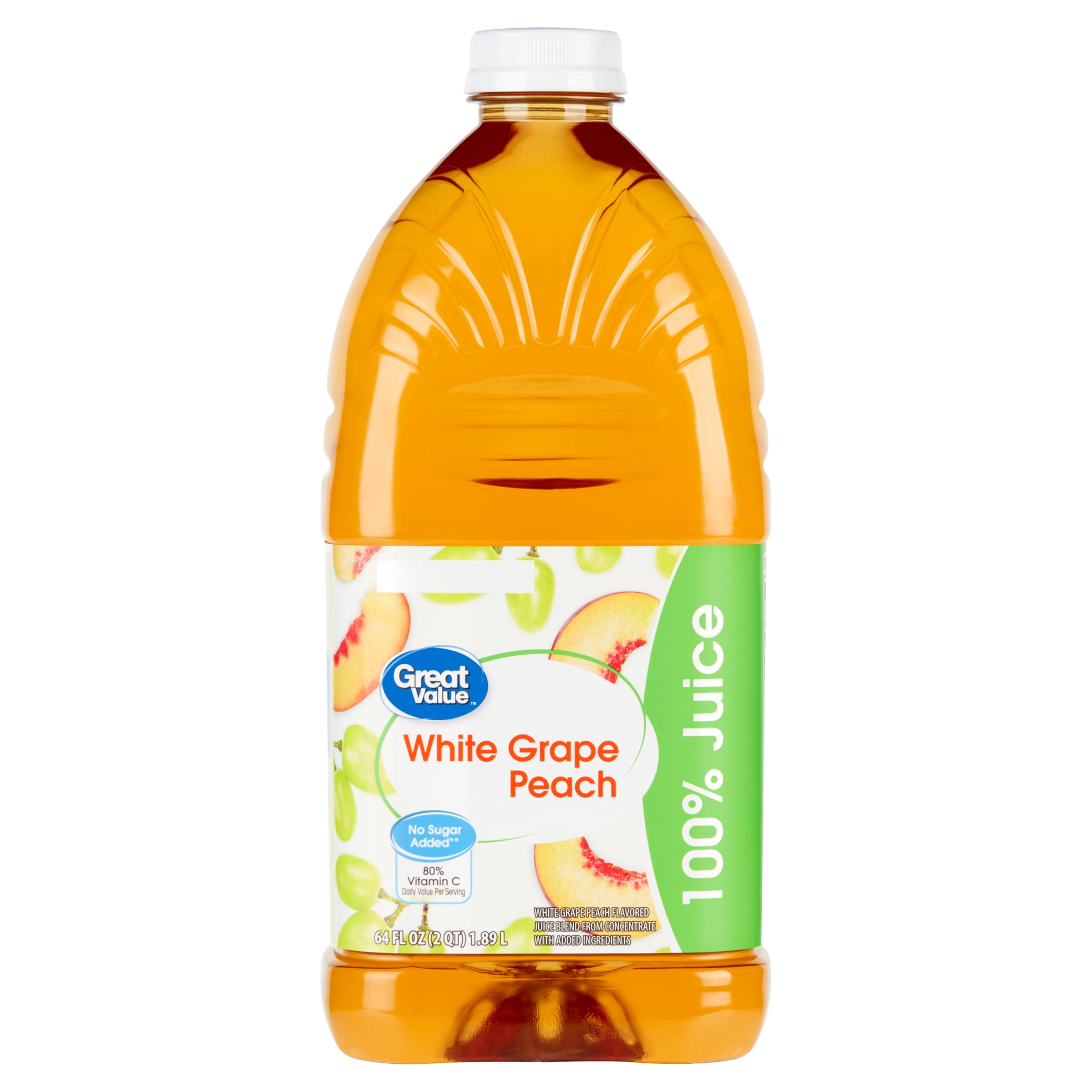 (4 pack) Great Value White Grape, Peach 100% Juice, 64 fl oz
