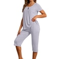 thumbnail image 3 of AHTJRT Women's Plus Size Summer Outfits Short Sleeve Crew Neck Tops Elastic Waist Capri Pants Casual Two Piece Sets Gray XXXL, 3 of 7