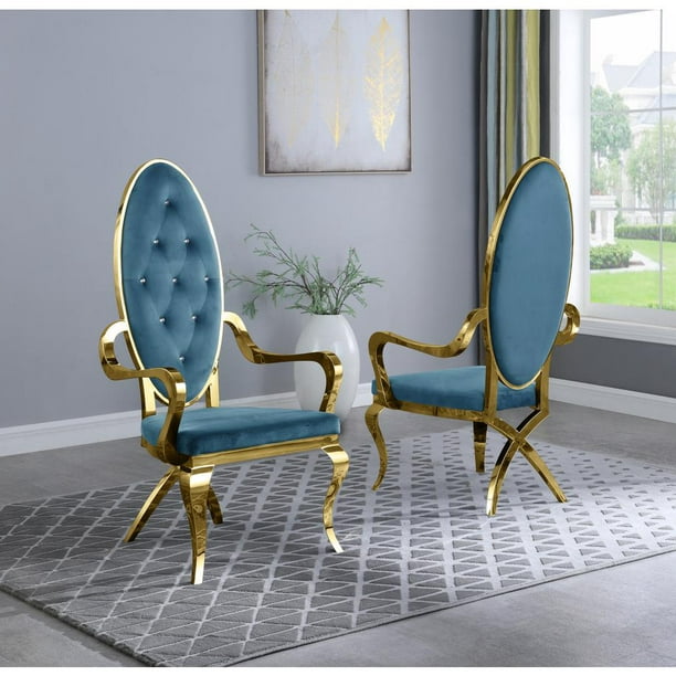 Velvet Arm Chair Set of 2, Stainless Steel Gold Legs, Teal - Walmart