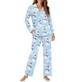 thumbnail image 4 of DISNIMO Snowman Star Printed Pajama for Women Set Soft Long Sleeve Top Wide Leg Pants Button Down Sleepwear 2 Piece Pj Lounge Set with Pockets, 4 of 7