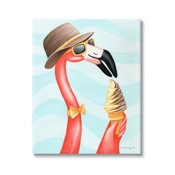 Stupell Industries Dapper Flamingo Summertime Ice Cream Cone Snack Graphic Art Gallery Wrapped Canvas Print Wall Art, Design by Amelie Legault