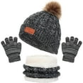 thumbnail image 6 of Kids Winter Beanie Hat Scarf Gloves Set Warm Knitted Cap with Pompom Neck Warmer Gaiter Fleece Mittens for Girls Boys, 6 of 6