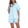 thumbnail image 4 of ANLIQI Womens 100% Cotton Pajamas Short Set Soft Short Sleeve Sleepwear Button Down Summer Pjs Set with Pockets(Light Blue, Small), 4 of 7