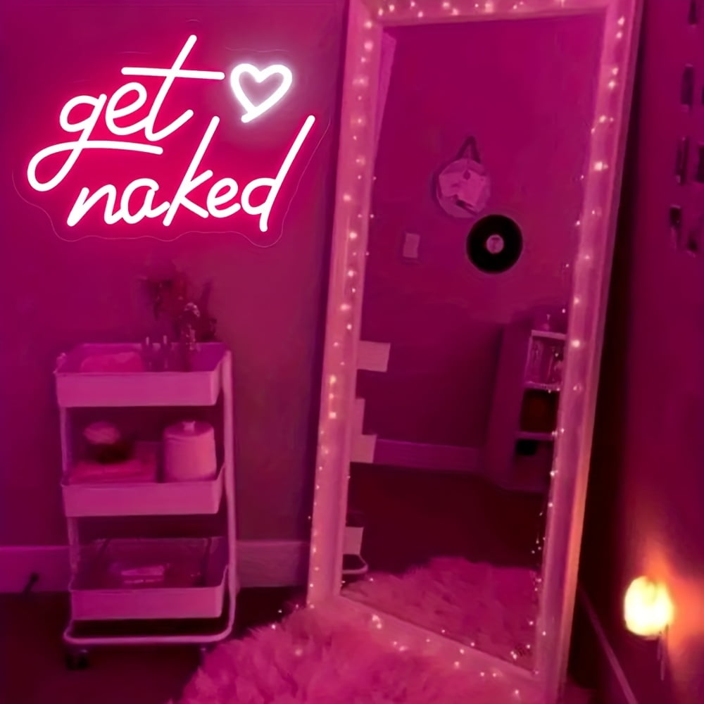 1pc "Get Naked" USB-Powered LED Neon Sign - Wall-Mounted, Cursive Font, Pink & Purple Glow, Perfect for Birthday, Wedding, Party, or Hotel Decor, Party Wall Decor | Cursive Font Design