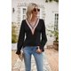 thumbnail image 1 of Camiseta holgada de manga larga con escote en V y encaje para mujer, con aberturas acampanadas y costuras en color liso, moda de otoño para mujer, camisetas de manga larga (XXLamarillo) L, negro, 1 of 5
