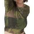 thumbnail image 6 of Liacowi Women's Long Sleeve Sheer Mesh Tops See Through Blouse Shirt Wild Stylish Fitted Tee Shirt Streetwear, 6 of 7