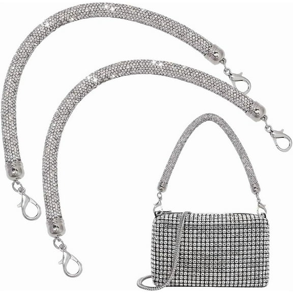 2pcs Rhinestone Purse Strap Replacement 11.8inch Short Bag Handle Sparkly Wallet Straps Rhinestone Purse Chain for Underarm Bag Shoulder Evening Handbag Wedding Party Platinum