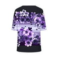 thumbnail image 5 of Women's Summer V Neck Tops Tie-dye/Floral Printed Short Sleeve Summer Graphic Tee Shirts Loose Fit Plus Size Casual Tshirts (M, Purple), 5 of 7