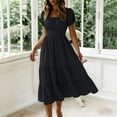 thumbnail image 4 of PRINxy Women's Square Neck Puff Short Sleeve Tiered Midi Dress High Waist A Line Casual Dress for Summer Daily Wear Vacation Black XL, 4 of 6