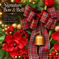 thumbnail image 4 of 24 Inch Artificial Christmas Wreath with Red Magnolia Flowers, Plaid Bow and Gold Bell, Red Berries and Gold Ornaments, Holiday Door Decor, 4 of 8