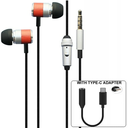 Premium Sound Hands-free Headset Earphones w Mic TYPE-C Audio Adapter Headphones Jack Metal Earbuds with Wood Trim 31 for Motorola Moto Z Droid Force Droid
