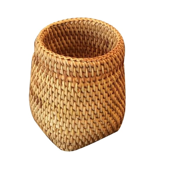 WHAMVOX 1Pc Small Desk Basket in Light Brown Rattan 9X7.5X10In