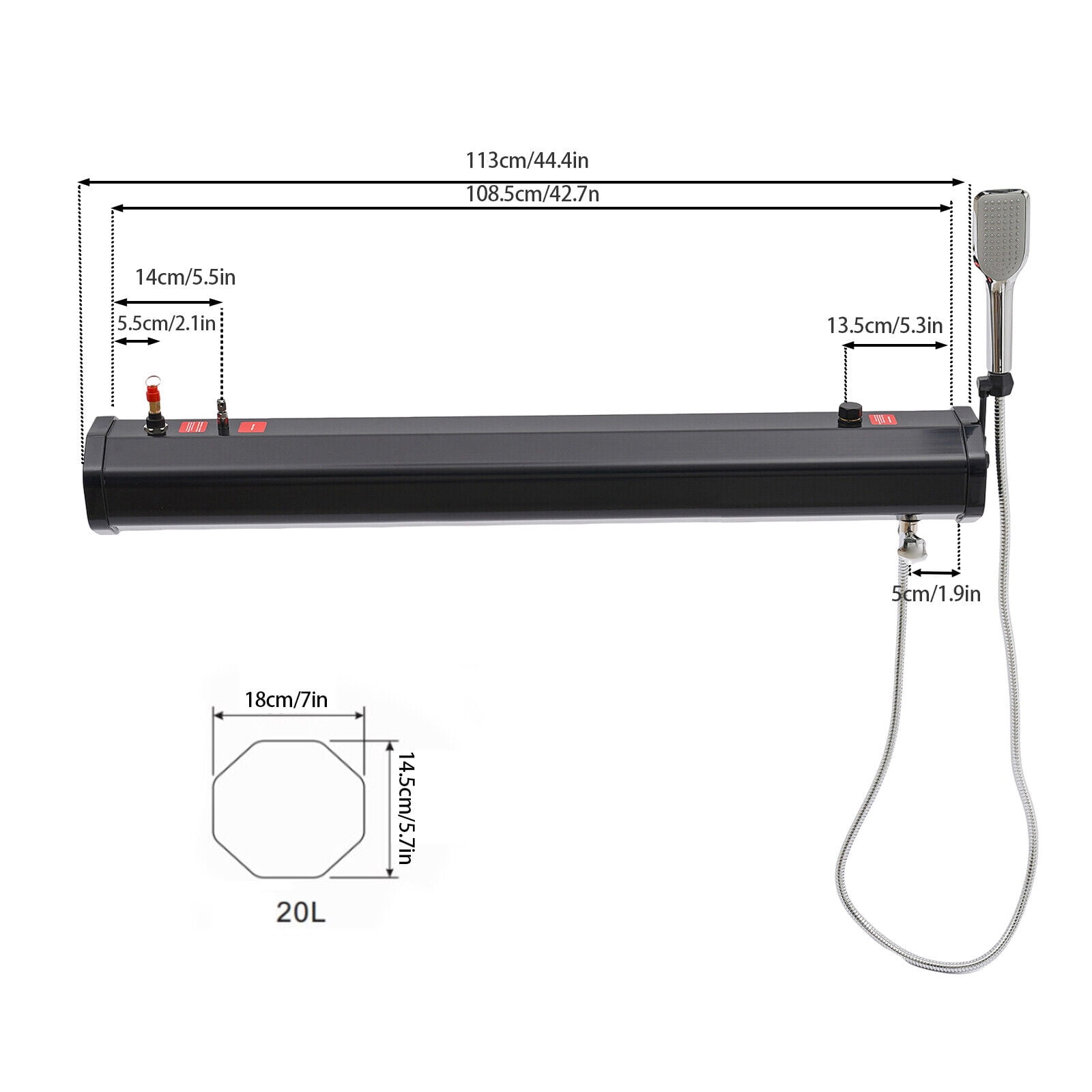 Denest 20L Portable Water Tank for Camping, Roof Rack Mount Road Shower