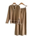thumbnail image 5 of Miluxas Women's 2 Piece Lounge Sets Oversized U Neck Long Sleeved Top Wide Leg Pants Matching Cozy Knit Set Beige Free Size, 5 of 5