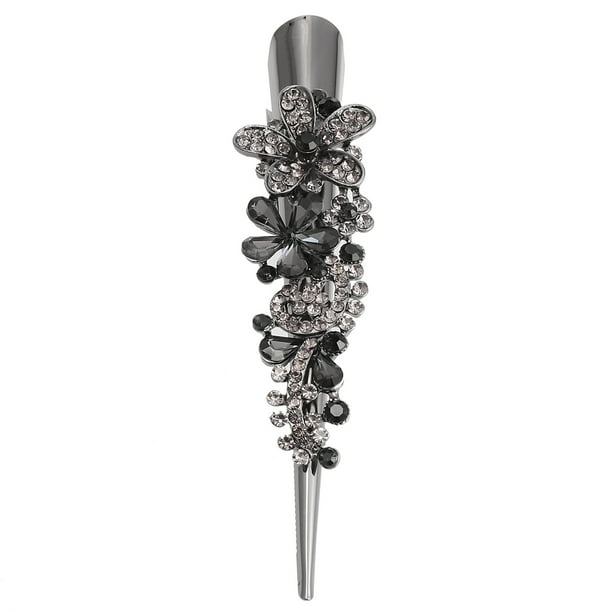 1 Pinza para el cabello con forma de pico de pato, adornada con diamantes de imitación, horquilla para el cabello, pasador para peinar, accesorio para el cabello (Gris)