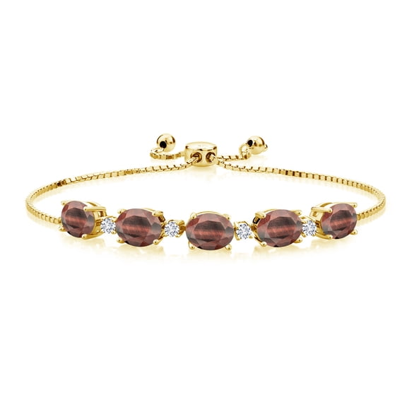 Gem Stone King 18K Yellow Gold Plated Silver Bracelet for Women Tiger Eye Moissanite (6.51 Cttw)