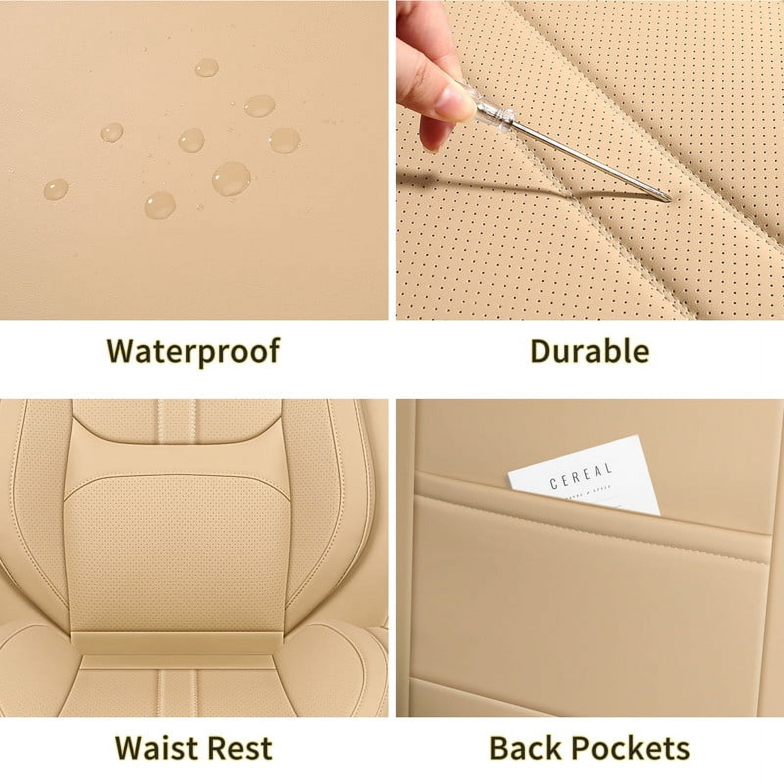 Car Seat Covers Full Set for Nissan Kicks 2018-2025,Breathable Faux Leather Luxury Automotive Interior Accessories with Lumbar Support Beige