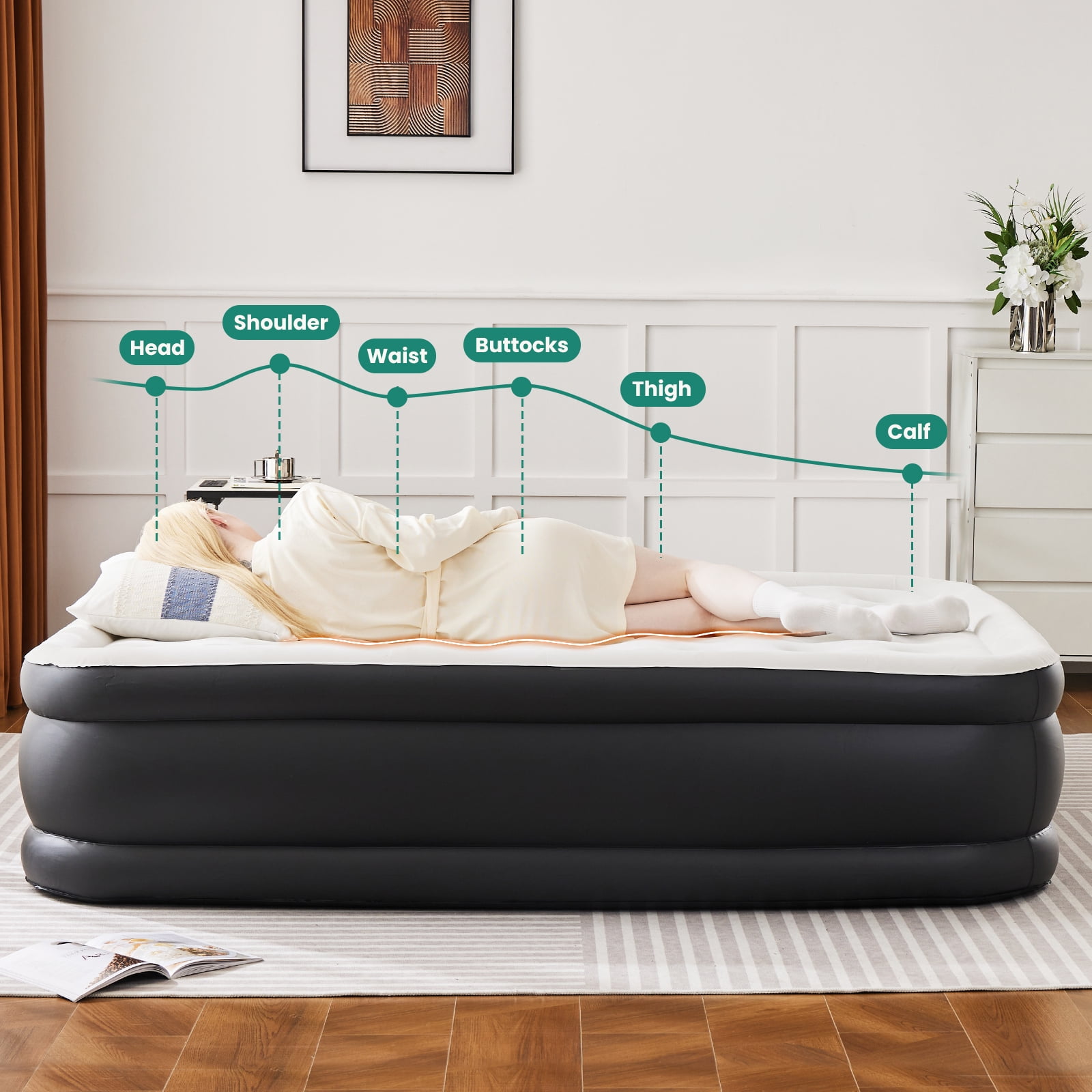 GIANNA Twin Size 16" Air Mattress, Inflatable Bed with Built-in Pump, Quick Setup & Comfortable Support for Home and Travel