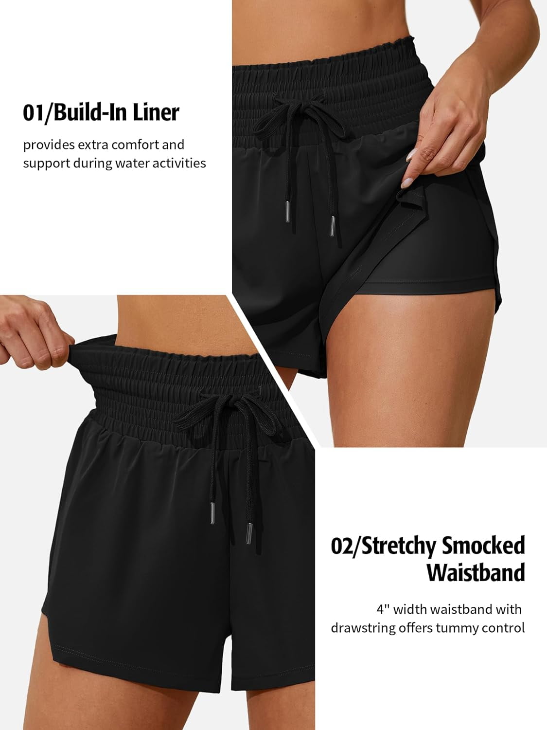 Alove Women's Swim Shorts Quick Dry 3" High Waisted Swim Board Shorts Beach Shorts with Pockets