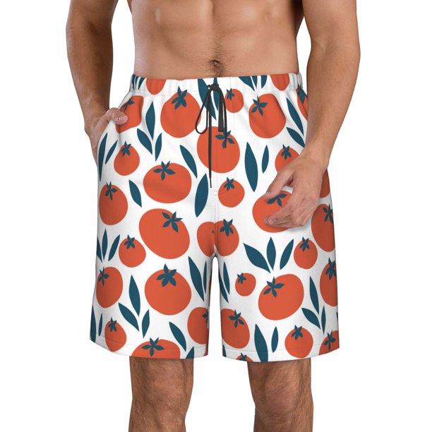 Balery Hand Drawn Tomatoes Traje de Baño Estilo Hawaiano para Hombre, Shorts de Secado Rápido con Bolsillos-Small