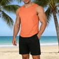 thumbnail image 6 of Tqyyweavej Men's 2 Piece Mesh Beach Outfits Sleeveless Solid Color Square Neck Tank Tops and Drawstring Wide Leg Board Shorts with Pockets for Running, 6 of 10