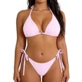thumbnail image 5 of Ohufall Women Plus Size Bikinis Swimsuits High Cut Drawstring Halter Swimwear Backless Fashion Summer Beach Bathing Suit, 5 of 6