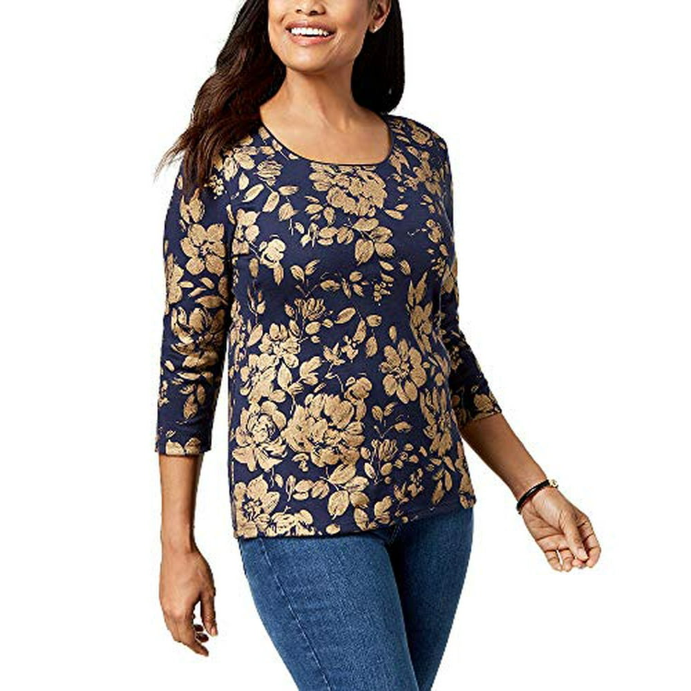 Karen Scott Karen Scott Cotton Metallic Printed TShirt Womens XS