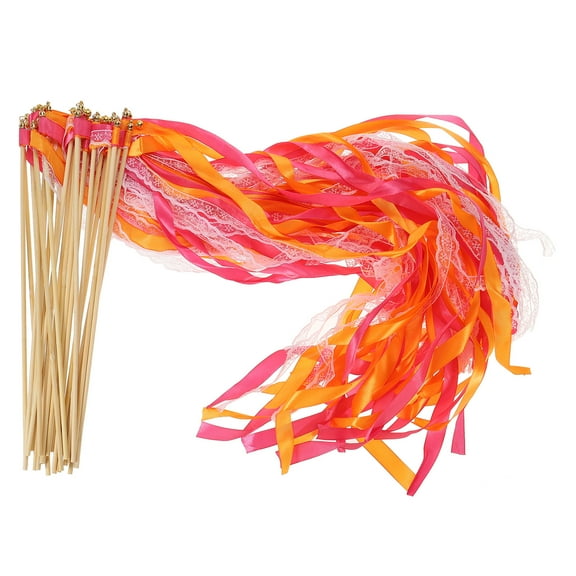 Uxcell Lace Silk Ribbon Fairy Sticks Wands for Wedding Party, Fuchsia/Orange 25 Pack