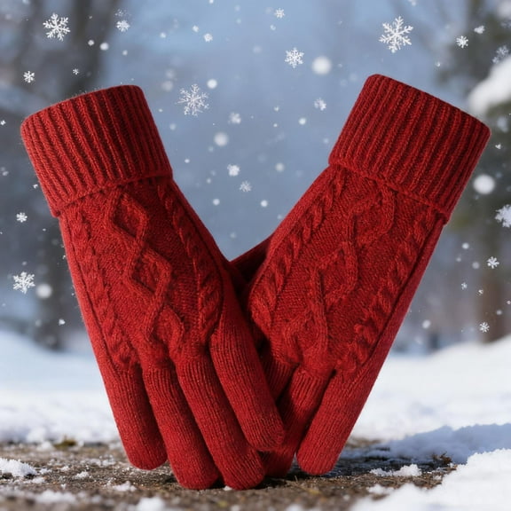 LIBRCLO Womens Gloves Winter Knitted Wool Five-finger Warm Gloves Plus Velvet and Thick Touch Screen Winter Gloves Women